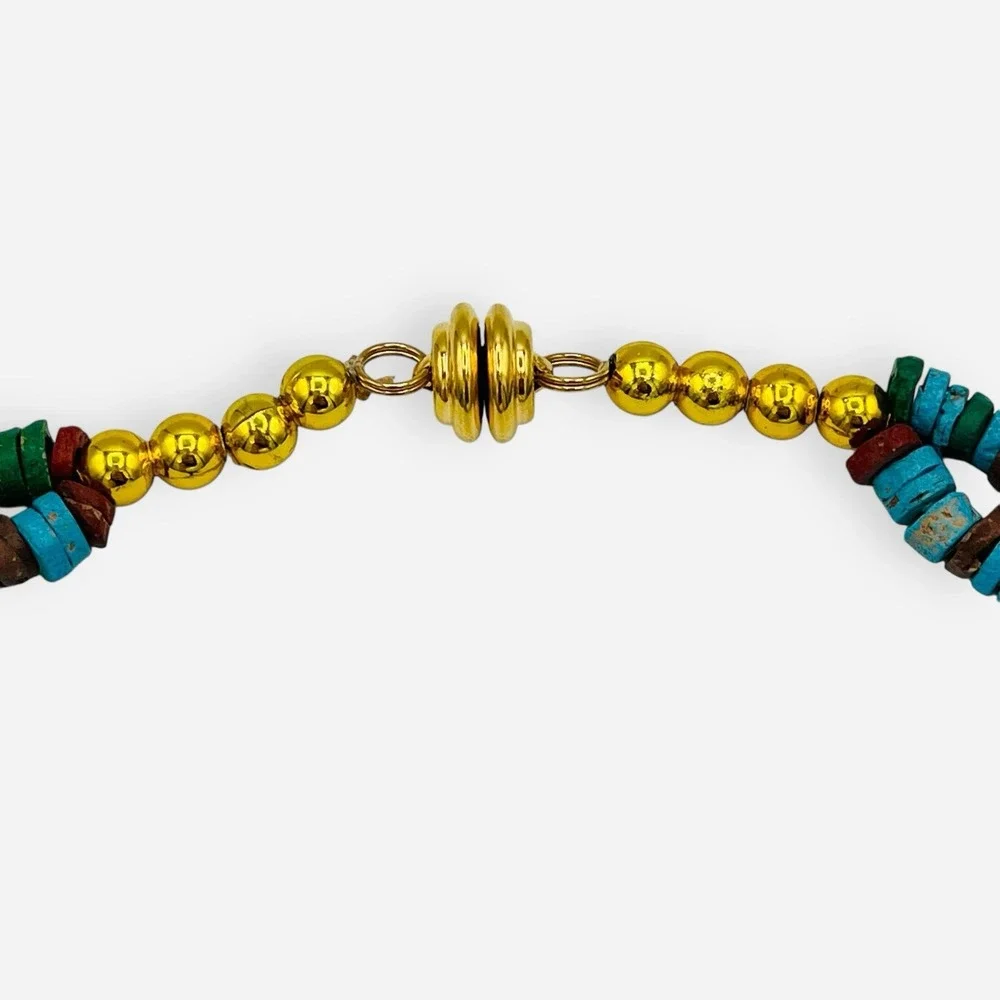 Vintage Egyptian Revival Scarab Necklace Carved Beetle Turquoise‎ Faience Magnet